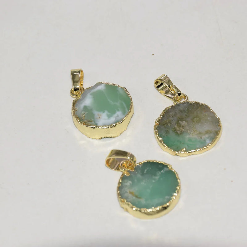 Green Raw Chrysoprase Druzy Stone Round Pendant for Women Jewelry Making