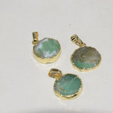 Green Raw Chrysoprase Druzy Stone Round Pendant for Women Jewelry Making