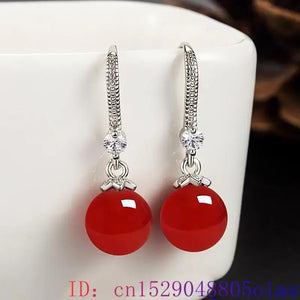 Green Jade Bead Earrings Natural Gemstone 925 Silver