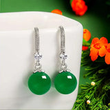 Green Jade Bead Earrings Natural Gemstone 925 Silver