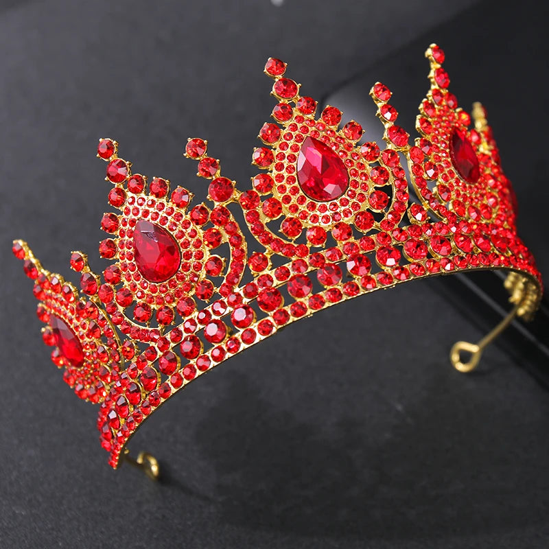 Green Red Crystal Rhinestone Wedding Hair Accessories Tiaras Crown Queen Diadems
