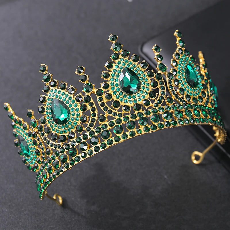 Green Red Crystal Rhinestone Wedding Hair Accessories Tiaras Crown Queen Diadems