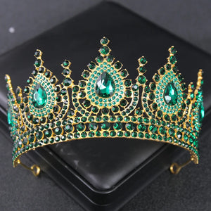 Green Red Crystal Rhinestone Wedding Hair Accessories Tiaras Crown Queen Diadems