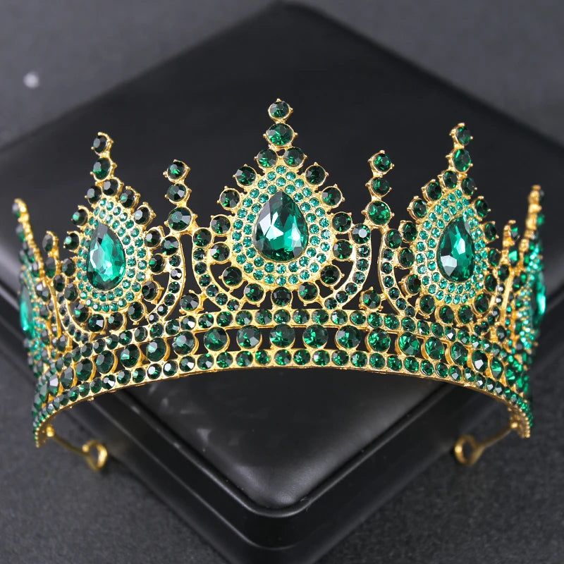 Green Red Crystal Rhinestone Wedding Hair Accessories Tiaras Crown Queen Diadems