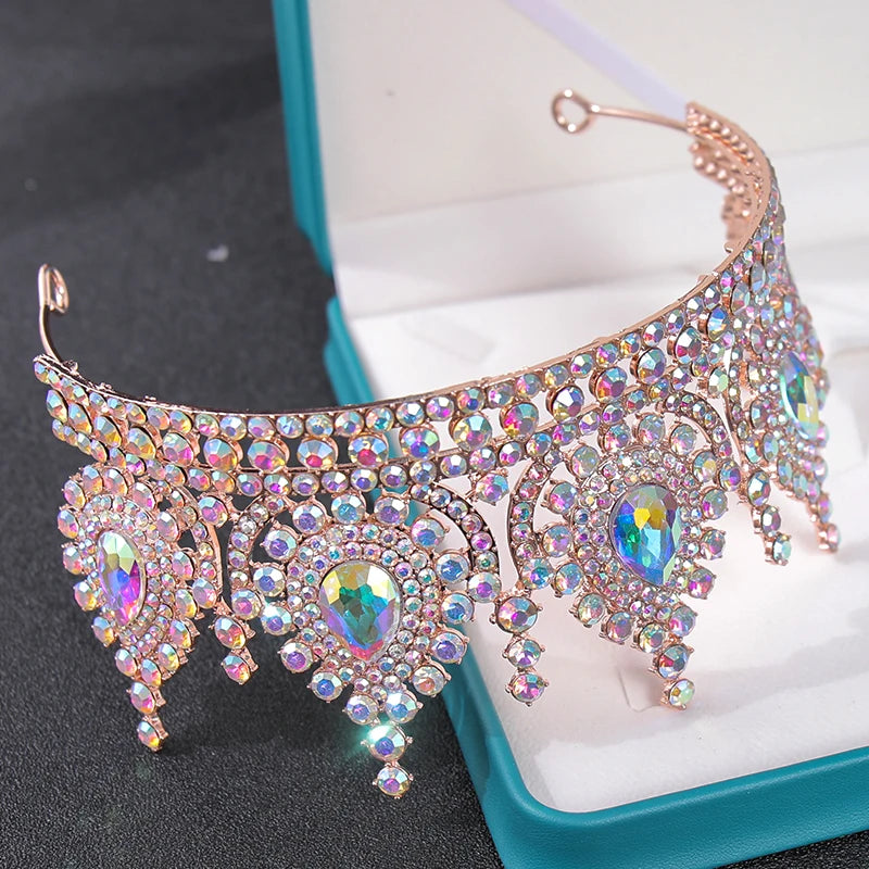 Green Red Crystal Rhinestone Wedding Hair Accessories Tiaras Crown Queen Diadems