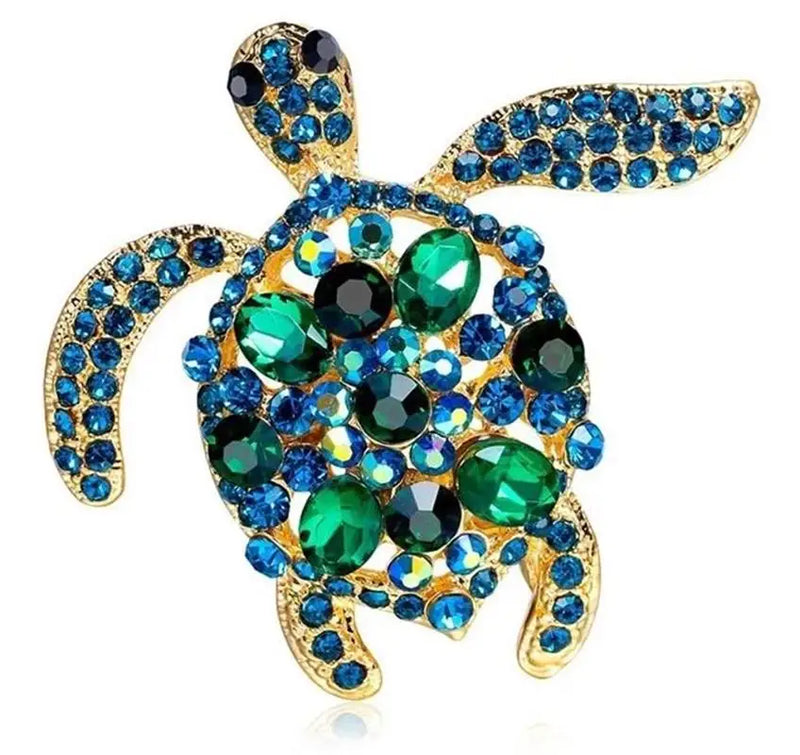 Green Rhinestone Turtle Brooches for Men Women, Animal Party Causal Brooch Pins