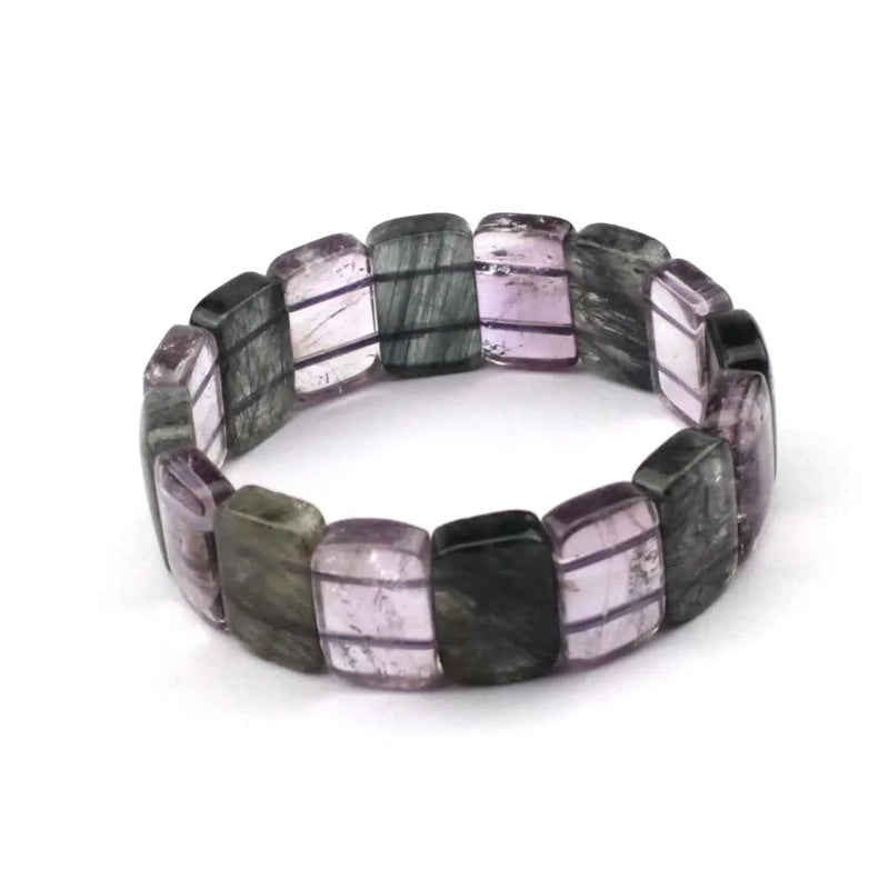Green Rutilated Quartz & Amethyst Stone Beads Bracelet Bangle
