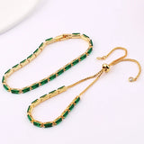 Green CZ Tennis Bracelet Crystal Zircon Jewelry Adjustable 18K Plated Chain