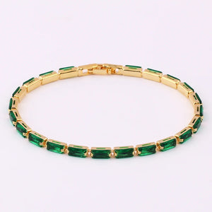 Green CZ Tennis Bracelet Crystal Zircon Jewelry Adjustable 18K Plated Chain