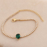 Green CZ Tennis Bracelet Crystal Zircon Jewelry Adjustable 18K Plated Chain