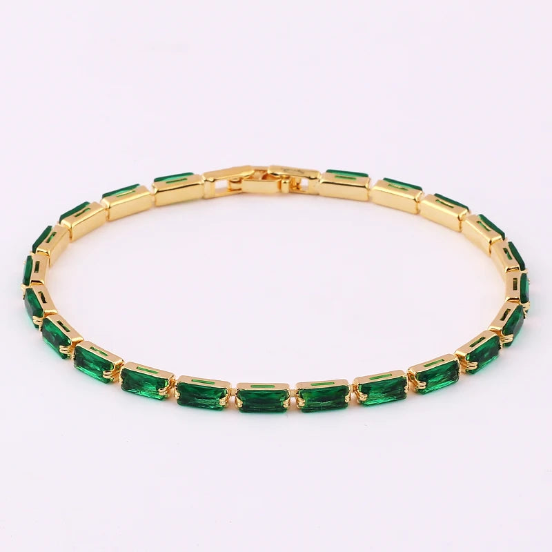 Green CZ Tennis Bracelet Crystal Zircon Jewelry Adjustable 18K Plated Chain