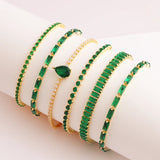 Green CZ Tennis Bracelet Crystal Zircon Jewelry Adjustable 18K Plated Chain