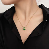 Green Square Zircon Lucky Letter Pendant Stainless Steel Necklace