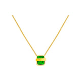 Green Square Zircon Lucky Letter Pendant Stainless Steel Necklace