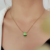 Green Square Zircon Lucky Letter Pendant Stainless Steel Necklace