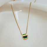 Green Square Zircon Lucky Letter Pendant Stainless Steel Necklace