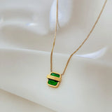 Green Square Zircon Lucky Letter Pendant Stainless Steel Necklace
