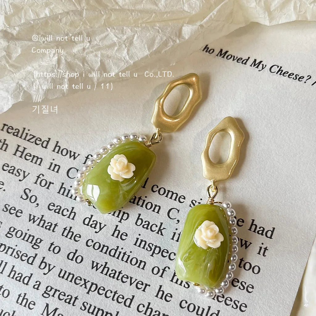 Green Stone Earring Vintage Bohemia Dangle Retro Ethnic Long Earring For Women