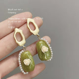 Green Stone Earring Vintage Bohemia Dangle Retro Ethnic Long Earring For Women