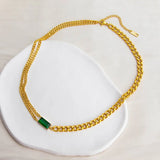 Green Stone Zircon Pendant Necklace Stainless Steel Charm Jewelry