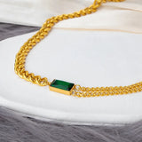 Green Stone Zircon Pendant Necklace Stainless Steel Charm Jewelry
