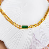 Green Stone Zircon Pendant Necklace Stainless Steel Charm Jewelry