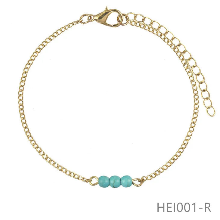 Green Stone Round Beads Bangle Bracelet Women Jewelry Gift Chain Bracelet