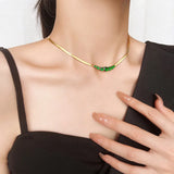Green Zircon Pendant Necklace Stainless Steel Charm Jewelry