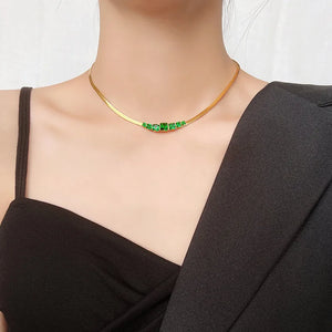 Green Zircon Pendant Necklace Stainless Steel Charm Jewelry