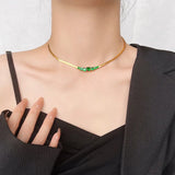 Green Zircon Pendant Necklace Stainless Steel Charm Jewelry