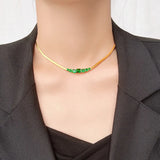 Green Zircon Pendant Necklace Stainless Steel Charm Jewelry