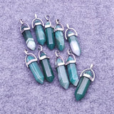 Green Stripe Agates Stone Pendant Pendulum Hexagon Pillar Bullet Shape Charms