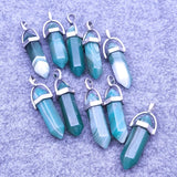 Green Stripe Agates Stone Pendant Pendulum Hexagon Pillar Bullet Shape Charms