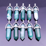 Green Stripe Agates Stone Pendant Pendulum Hexagon Pillar Bullet Shape Charms