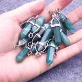Green Stripe Agates Stone Pendant Pendulum Hexagon Pillar Bullet Shape Charms