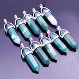 Green Stripe Agates Stone Pendant Pendulum Hexagon Pillar Bullet Shape Charms