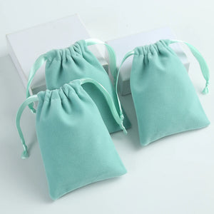 Green Velvet Jewelry Bag Drawstring Ribbon Pouch Wedding Party Candy Gift