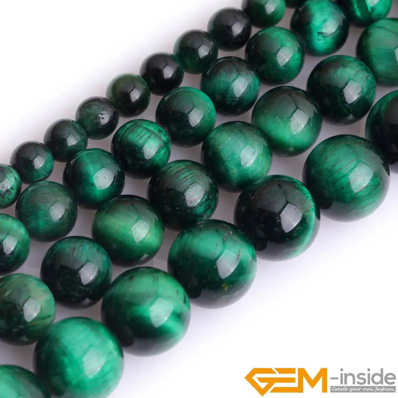 Green Tiger Eye Round Loose Space Beads For Jewelry Making 15 inch