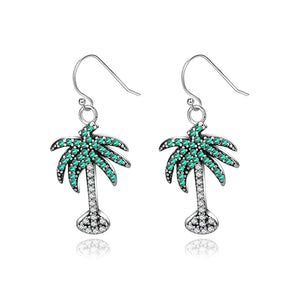 Green Tree Zircon Drop Earrings 925 Silver Women Fine Jewelry