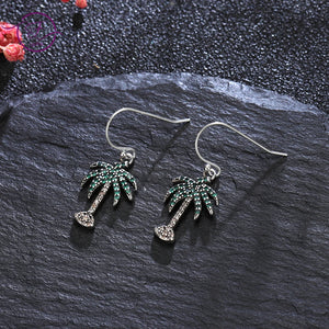 Green Tree Zircon Drop Earrings 925 Silver Women Fine Jewelry