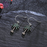 Green Tree Zircon Drop Earrings 925 Silver Women Fine Jewelry