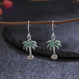 Green Tree Zircon Drop Earrings 925 Silver Women Fine Jewelry