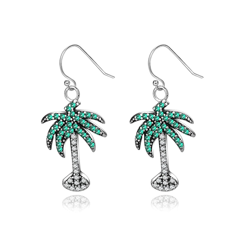 Green Tree Zircon Drop Earrings 925 Silver Women Fine Jewelry