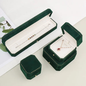 Green Velvet Jewelry Box Ring Necklace Bracelet Storage Proposal Wedding