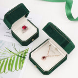 Green Velvet Jewelry Box Ring Necklace Bracelet Storage Proposal Wedding