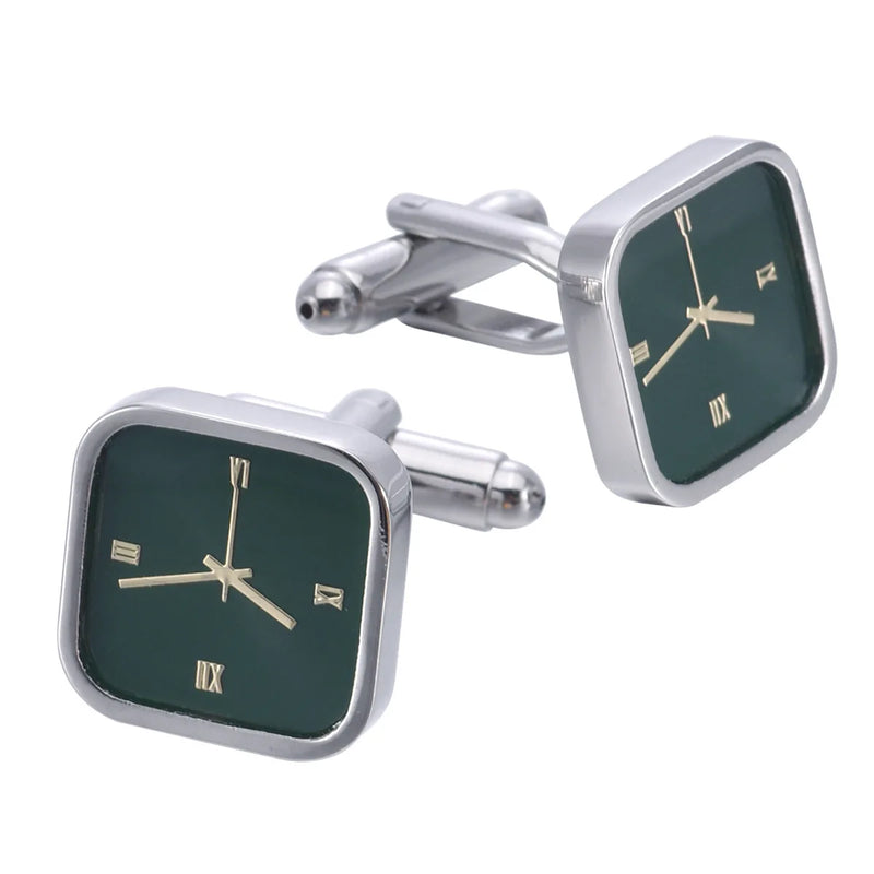 Green Watch Styling Square Cufflinks Men's Shirts Wedding Suit Cuffs Buttons