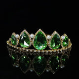 Green Water Drop Glass Hair Headband Wedding Crown