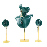 Green/White/Black Resin/Metal 3pcs Earring Necklace Jewelry Display Mannequin