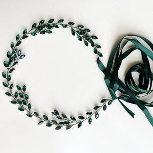 Green Crystal Tiara Headband Wedding Hair Jewelry Accessory