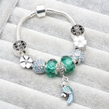 Green Woodpecker Pendant Charm Bracelets with Snake Chain for Women